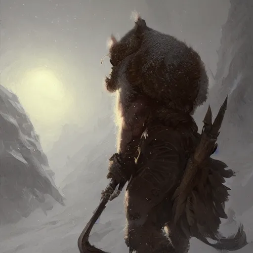 Image similar to anthropomorphic turtle barbarian humanoid, carapace, greg rutkowski, blizzard, winter, night, furs, fantasy