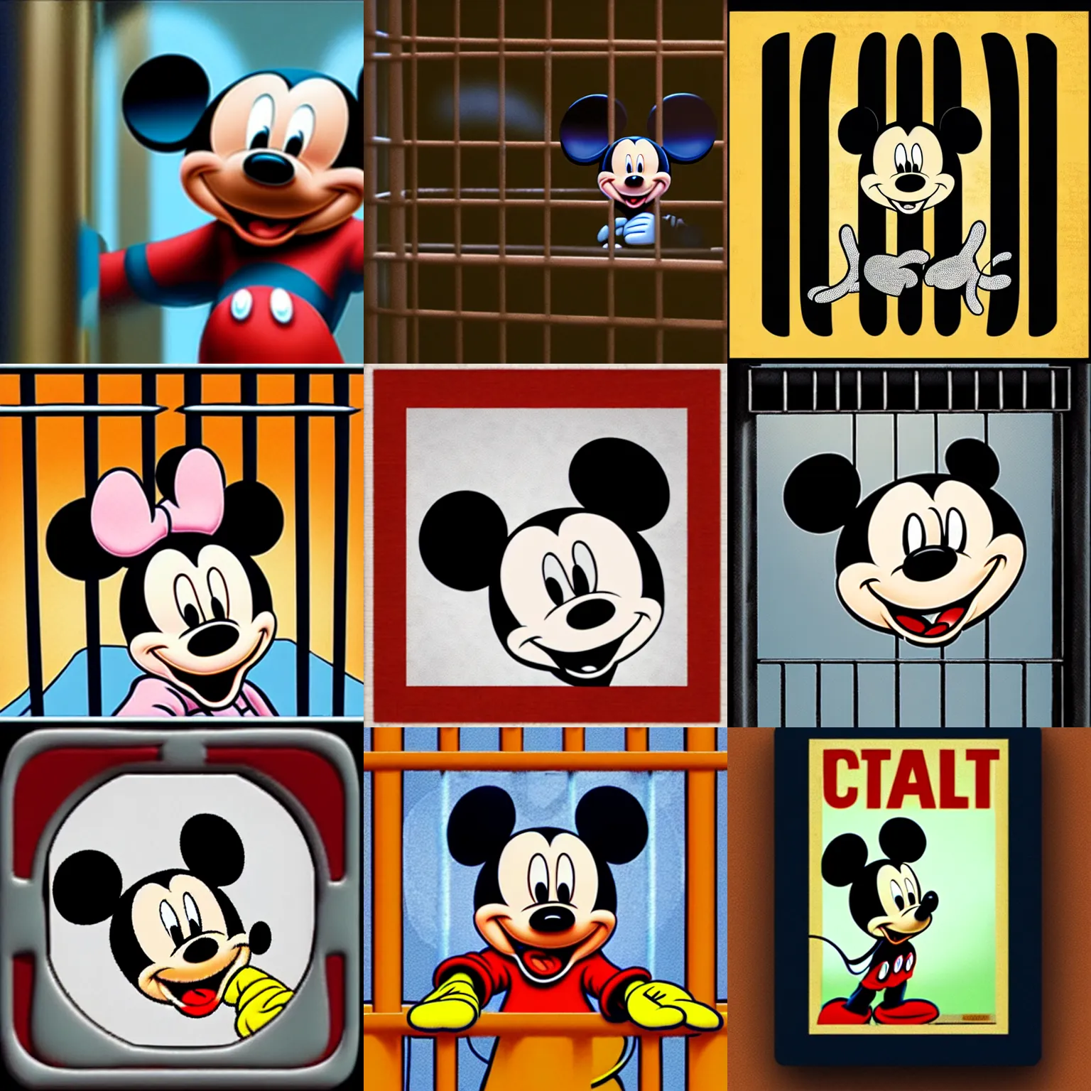 Prompt: Mickey in jail, by Disney