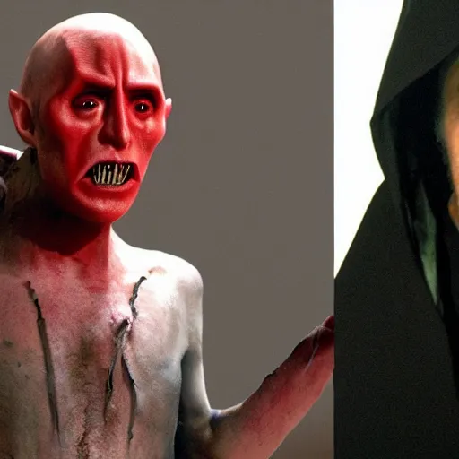 Image similar to Nic Cage fighting Nosferatu, Samson Pollen