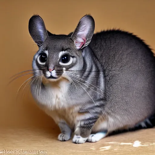 Prompt: a feline chinchilla - cat - hybrid. animal photography,