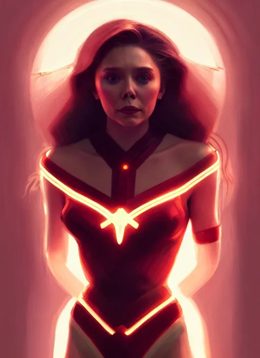 Image similar to portrait of modern darna, elizabeth olsen, intricate, elegant, glowing lights, highly detailed, digital painting, artstation, glamor pose, concept art, smooth, sharp focus, illustration, art by wlop, mars ravelo and greg rutkowski