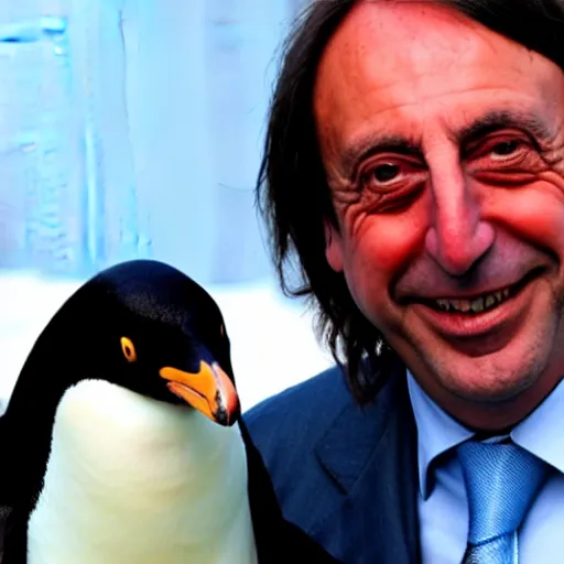 Prompt: a photo of nestor kirchner with a penguin