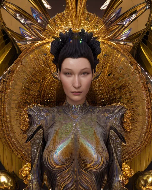 Image similar to a highly detailed metahuman 4 k close up render of an alien goddess bella hadid monument seraphim in iris van herpen dress schiaparelli in diamonds crystals swarovski and jewelry iridescent in style of alphonse mucha gustav klimt trending on artstation made in unreal engine 4