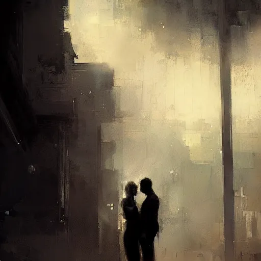 Prompt: contre - jour portrait of a young couple digital art by jeremy mann - triangle composition