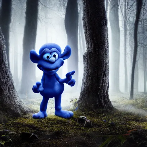 demonic smurfs in magical forest, dark atmosphere, | Stable Diffusion