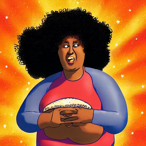 Image similar to mixed fat woman with an afro in space