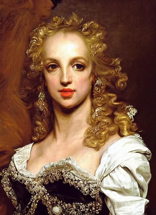 Image similar to , , britney spears ,, Dramatic, Edge, Good, Infused, Backlight, De-Noise, VFX, insanely detailed and intricate, hypermaximalist, facial ,elegant, ornate, hyper realistic, super detailed, by Anthony Van Dyck, by Ivan Shishkin, by John Constable