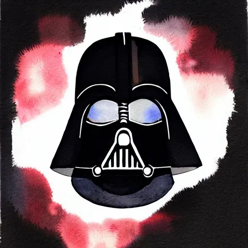 Image similar to ''Darth Vader helmet mixed with Kylo Ren helmet in watercolor style''