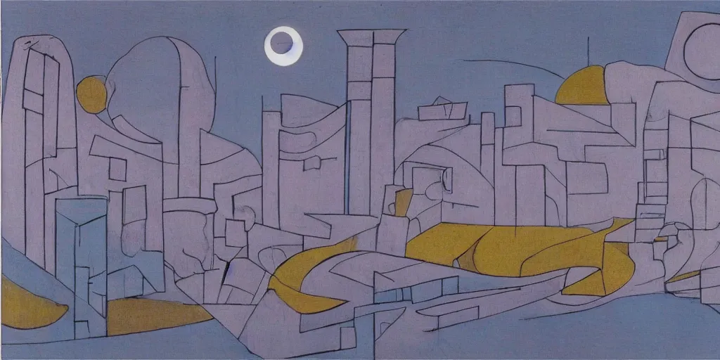 Image similar to fantasy city with moon by STEVEN HOLL trending on artsation