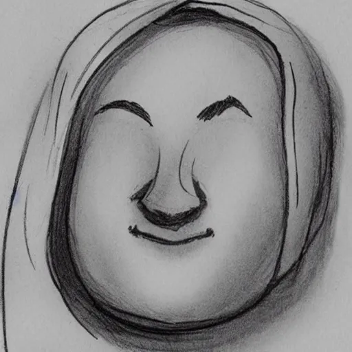 Image similar to a person with a cloud covering their head, sketches of faces look in random places quickly as if they were distracted near the person