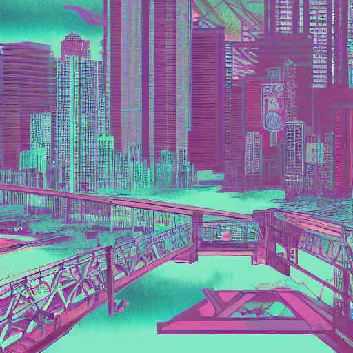 Image similar to vaporwave urban dreamscape, urban grunge and decay, vaporwave cityscape inspired by traditional chinese painting