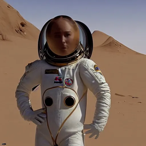 Prompt: katherine waterston wearing a nasa suit in the movie black rain, ultra detailed abandoned buildings under the sand in night arrakis desert, film still from the movie by alejandro jodorowsky with cinematography of christopher doyle, 8 k, unreal engine, art by todd mcfarlane and artgerm and greg rutkowski and alphonse mucha