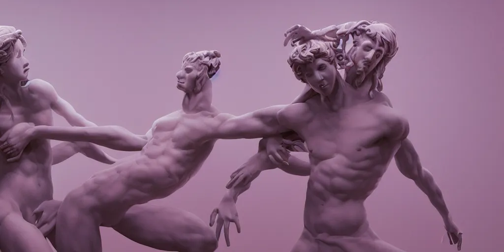 Image similar to greek sculpture of intertwined bodies painted in pastel colors. artwork by James Jean and Tooth Wu and wlop and beeple and greg rutkowski and nekroxiii. octane render, cinematic, hyper realism, redshift render, 8k, depth of field, iridescent accents