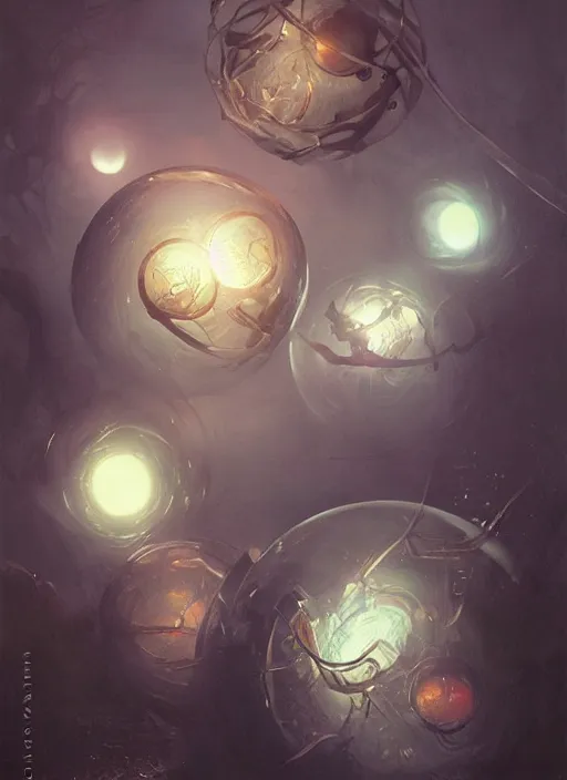 Prompt: glowing orbs, float in your hand, photorealistic by michael komarck, greg rutkowski, victo ngai, artgerm, willem claesz heda and j. dickenson