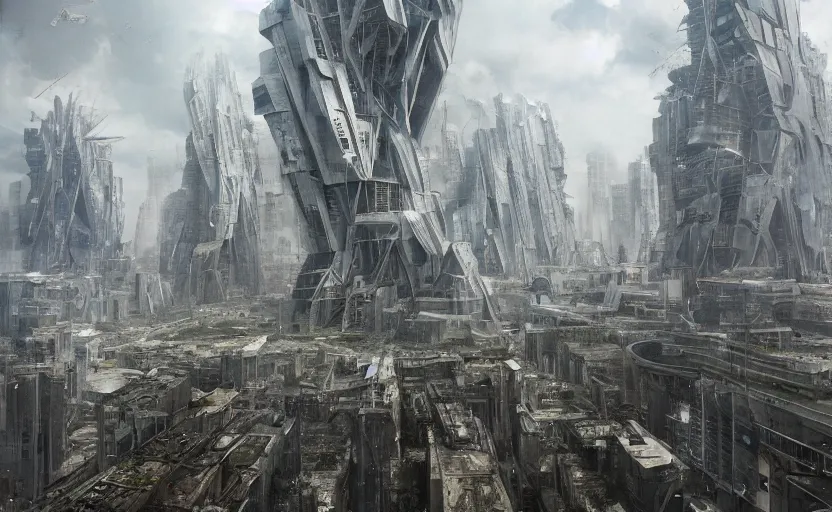 Image similar to Brutalist architecture buildings, hyperrealistic mixed media, stunning 3d render inspired art by P. Craig Russell and Barry Windsor-Smith + perfect facial symmetry + dim volumetric lighting, 8k octane beautifully detailed render, post-processing, extremely hyperdetailed, intricate futuristic mechanic parts, epic composition, grim yet sparkling atmosphere, cinematic lighting + masterpiece, trending on artstation