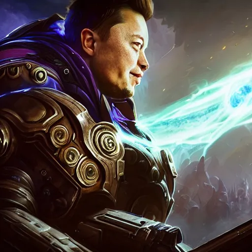 Image similar to portrait of elon musk as a spellcaster, league of legends amazing splashscreen artwork, gears of war, splash art, natural light, elegant, photorealistic facial features, intricate, fantasy, detailed face, atmospheric lighting, anamorphic lens flare, cinematic lighting, league of legends splash art, hd wallpaper, ultra high details by greg rutkowski