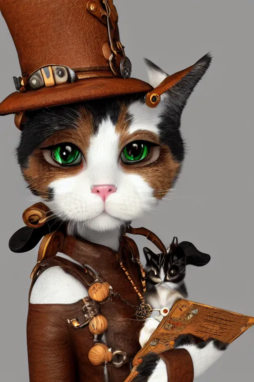 Image similar to A cute Steampunk calico cat, octane render, HD, trending on artStation, artstationHD, artstationHQ, 4k, 8K