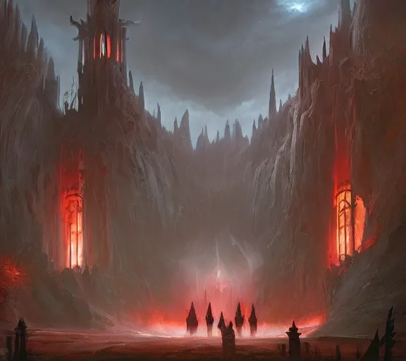 Prompt: a demonic magical ethereal portal!!! to hell. set in a small town. dark matte painting by noah bradley and raphael lacoste and ruan jia and marc simonetti