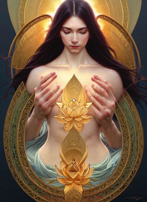 Image similar to perfectly detailed lotus!!! blessed by nature with ever - increasing physical mental perfection, symmetrical! intricate, sensual features, highly detailed, biblical divine holy perfection!! digital painting, artstation, concept art, smooth, sharp focus, illustration, art by artgerm and greg rutkowski and alphonse mucha