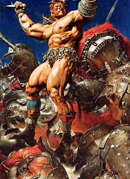 Prompt: full body portrait of huge massively muscular minotaur wearing armour, dynamic action, by norman rockwell and jesper ejsing and tom lovell and frank schoonover