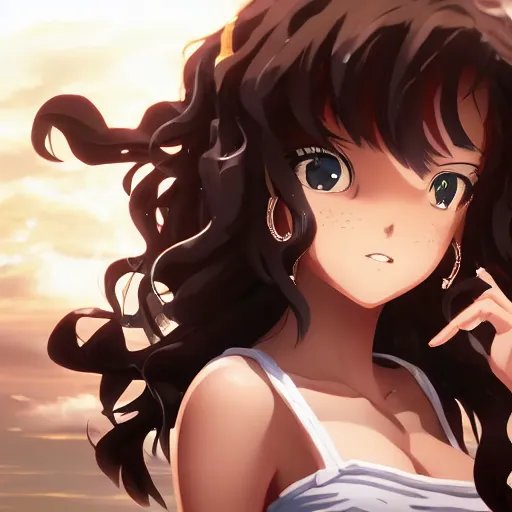 beautiful anime character have wing and long curly hair. beautiful eyes and  beautiful face