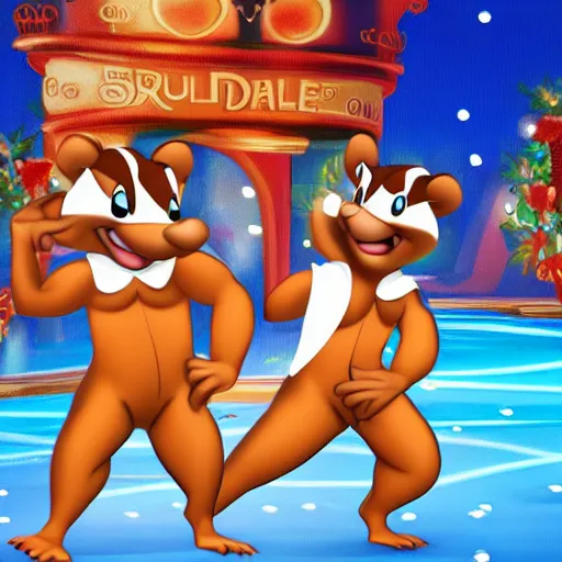 Image similar to Chip and Dale as Chippendales, ultra-detailed, 8k resolution, hyperreality