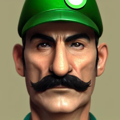 Prompt: Luigi in real life, realistic, very realistic, hyperrealistic, highly detailed, very detailed, extremely detailed, detailed, digital art, oil painting, trending on artstation, headshot and bodyshot, detailed face, very detailed face, extremely detailed face, HD Quality, 8k resolution