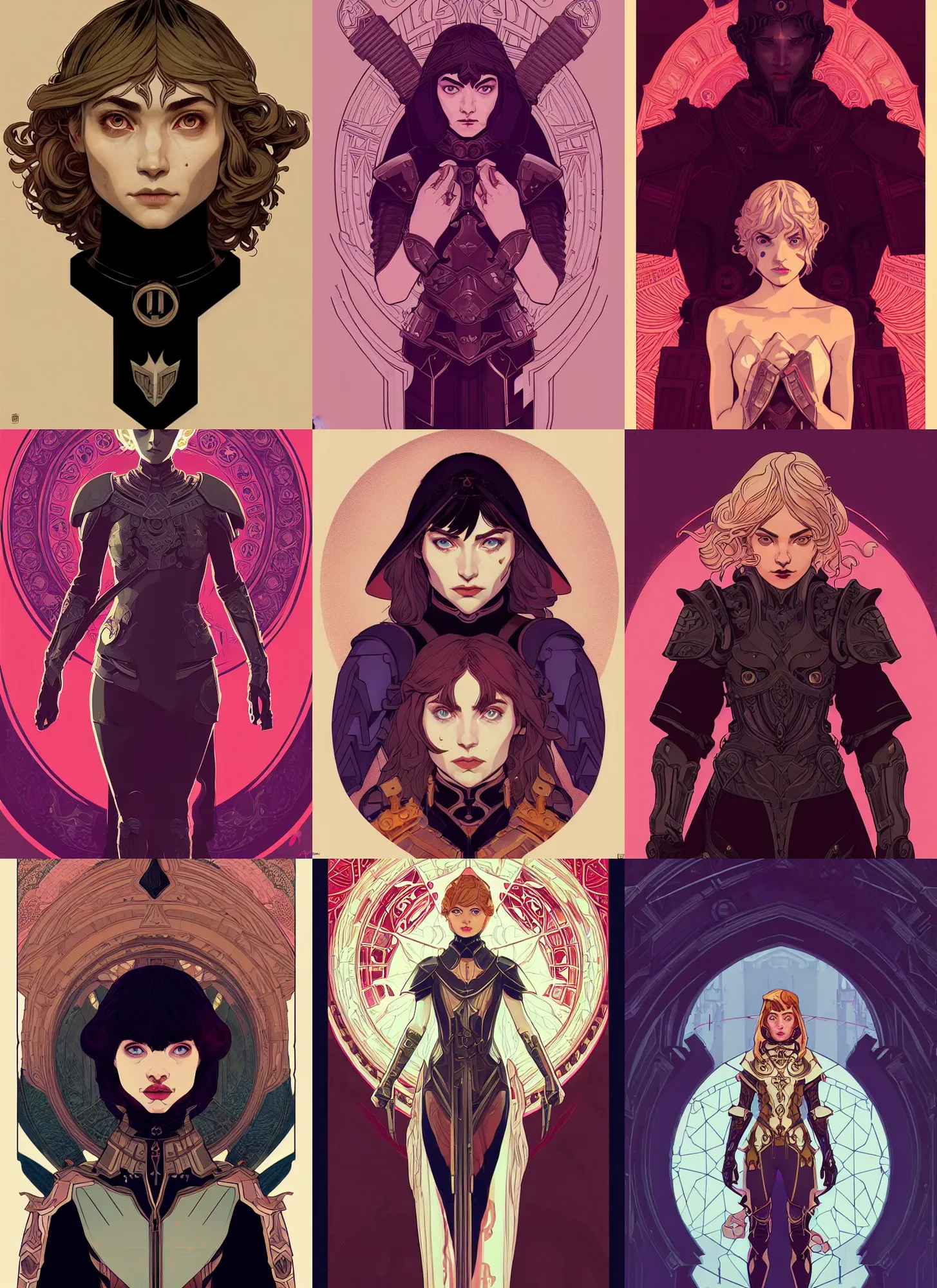 Prompt: front facing symmetrical centered portrait, Imogen Poots as a Paladin, Arcane style, fantasy concept art by Tomer Hanuka, cgsociety, vanitas, ilya kuvshinov, Mucha, 2d game art