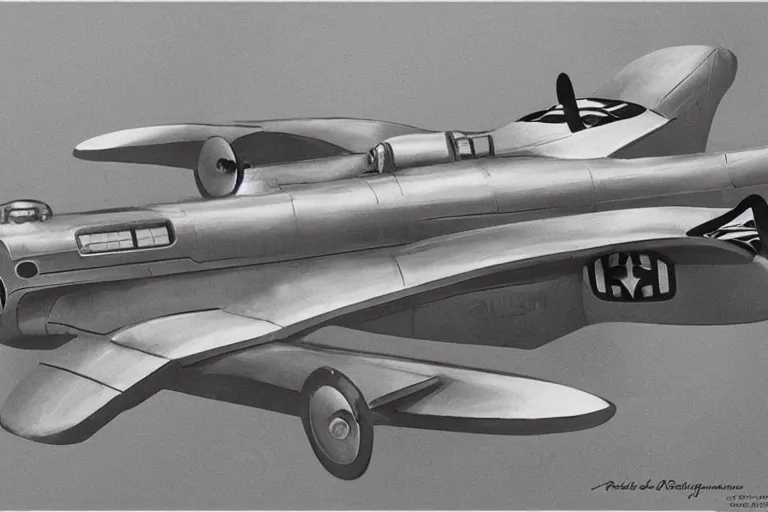 Image similar to Concept art of a retrofuturistic 1930s warplane