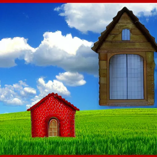 Prompt: a strawberry house in the windows xp backround