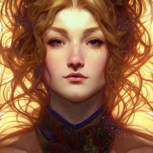 Image similar to Masterpiece head and shoulders portrait of Caitlyn from League of Legends of Arcane animated Series drawn by Donato Giancola and Makoto Shinkai, Edmund Leighton, Alphonse Mucha, background by James Jean and Gustav Klimt, 4k, porcelain skin, volumetric lighting, komorebi, french nouveau, trending on artstation, octane render, hyperrealistic