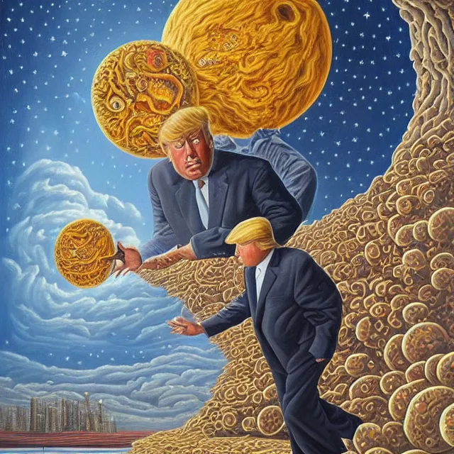 Image similar to an oil on canvas portrait painting of trump, surrealism, surrealist, cosmic horror, rob gonsalves, high detail