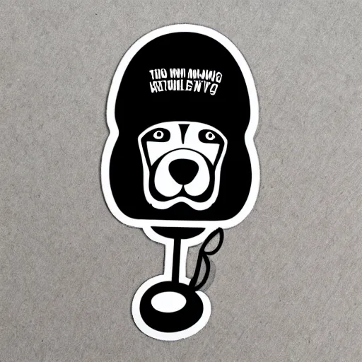 Image similar to wild humanoid dog playing music on his headphones, dancing by shepard fairey, sticker - svg