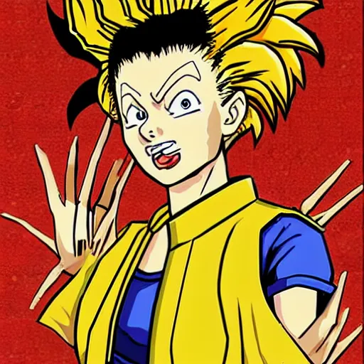 Image similar to portrait of lucille ball in the style of dragon ball z, super saiyain