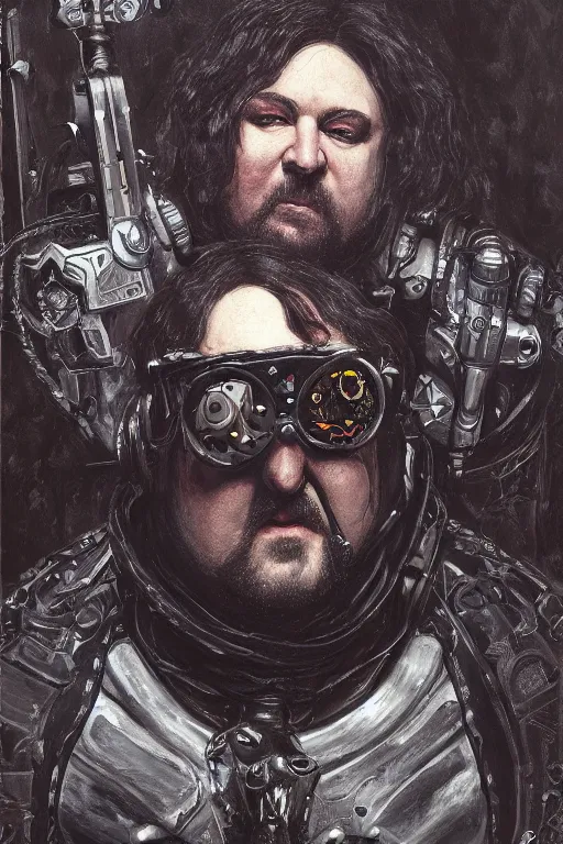 Image similar to portrait of gothic Gabe Newell, cyberpunk, Warhammer, highly detailed, artstation, illustration, art by Gustav Klimt