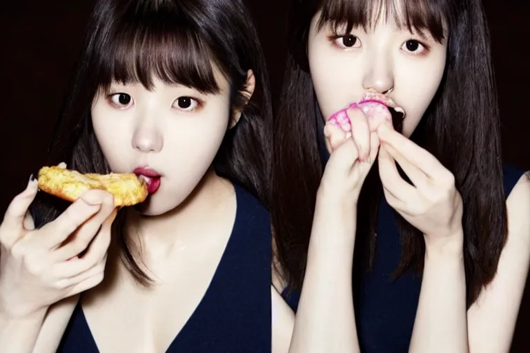 Image similar to Iu Jieun, seductively eating