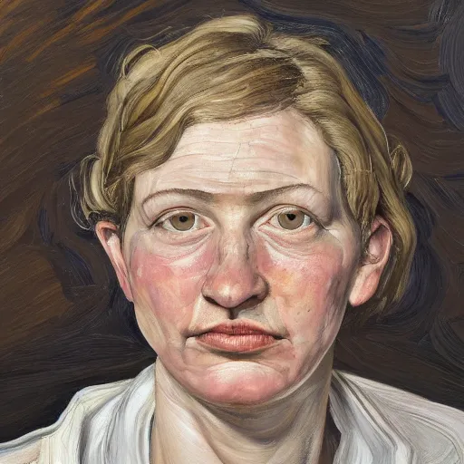 Image similar to high quality high detail painting by lucian freud, hd, portrait of janine cody