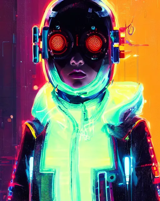 Image similar to detailed full body portrait Neon Operator Girl, cyberpunk futuristic neon, reflective puffy coat, decorated with traditional Japanese ornaments by Ismail inceoglu dragan bibin hans thoma greg rutkowski Alexandros Pyromallis Nekro Rene Maritte Illustrated, Perfect face, fine details, realistic shaded, fine-face, pretty face