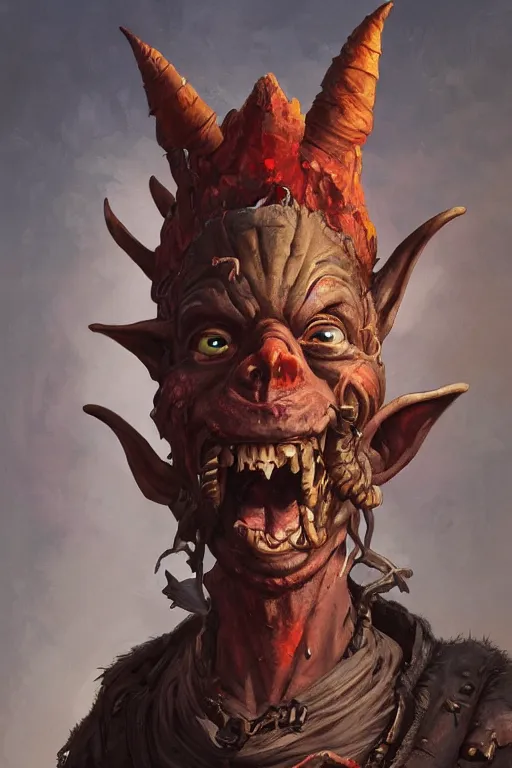 Image similar to portrait of the goblin miner wearing the epic artifact headgear devil\'s fruit by artgerm and Craig Mullins, James Jean, Andrey Ryabovichev, Mark Simonetti and Peter Morbacher 16k