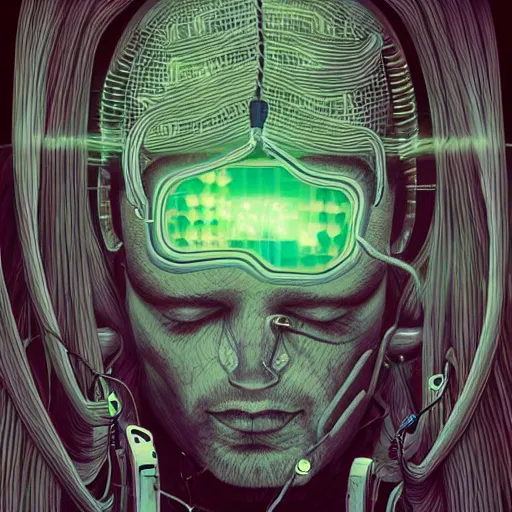 cybernetic brain hooked up with wires to a giant flat | Stable ...