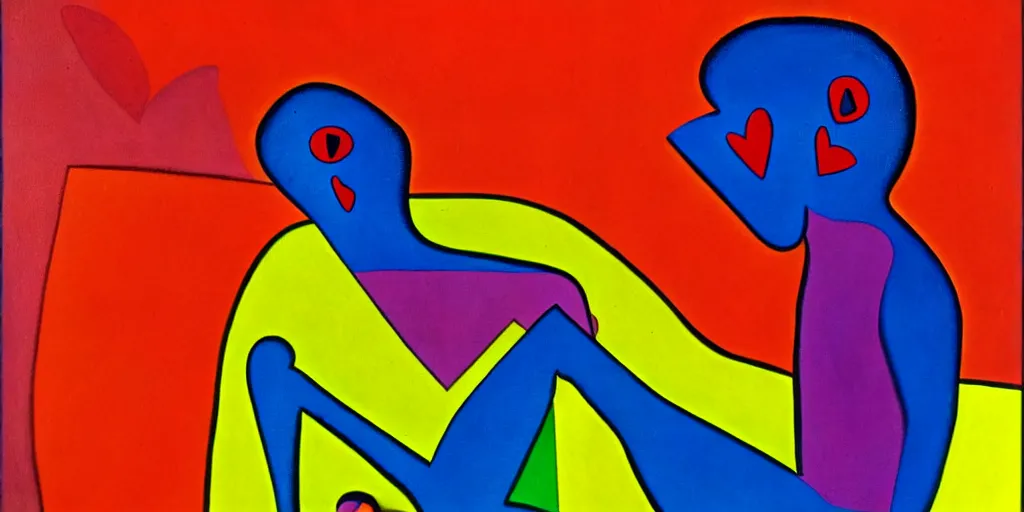 Image similar to a man being overcome by love, ( psychedelic dripping color ), detailed painting by painting by man ray and pablo amaringo david normal