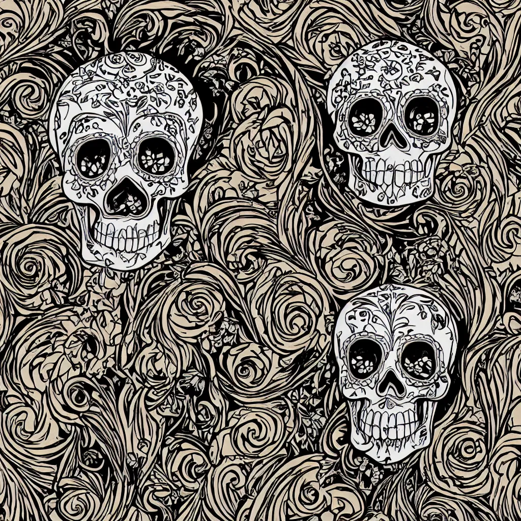 Prompt: art nouveau day of the dead skull, 4k