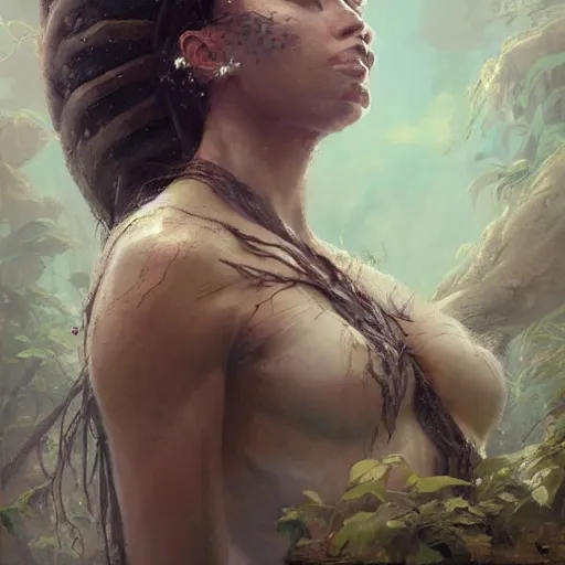 Image similar to a beautiful portrait of a tree goddess by Greg Rutkowski and Raymond Swanland, Trending on Artstation, ultra realistic digital art