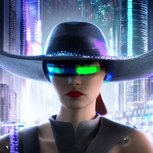 Image similar to a hat from the future, cyberpunk, highly detailed, epic lighting, hyper photorealism, 8 k