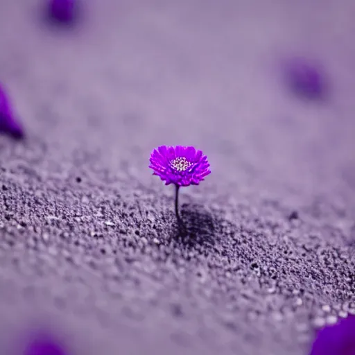 Image similar to closeup photo of single purple camomile's petal flying above a soviet city, aerial view, shallow depth of field, cinematic, 8 0 mm, f 1. 8