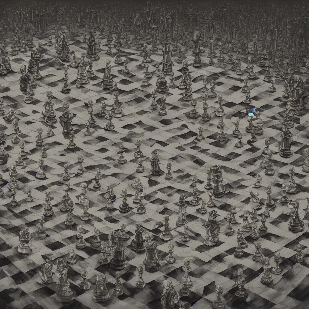 Image similar to A beautiful 3D painting of a sprawling intricate chess board populated by elegant chess pieces by maxfield parrish and Andreas Rocha and nicola samori and arthur rackham, volumetric lighting, dynamic lighting, dramatic lighting, high contrast, concept art, marble, religious, magic realism, catholicpunk, stark, trending on artstation