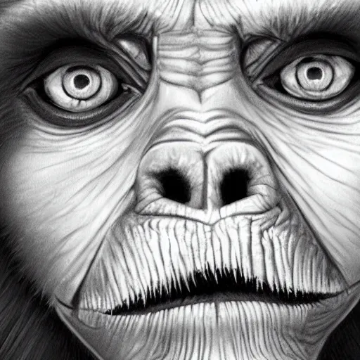 Image similar to Very funny actress Emma Watson looking like an old monkey, monkey, Emma Watson actress monkey face, like gorilla, chimpanzee, colorful painting on grey scale face, powerful , magic, thunders, dramatic lighting, intricate, wild, highly detailed, digital painting, artstation, concept art, smooth, sharp focus, illustration, art by artgerm and greg rutkowski and alphonse mucha, footage