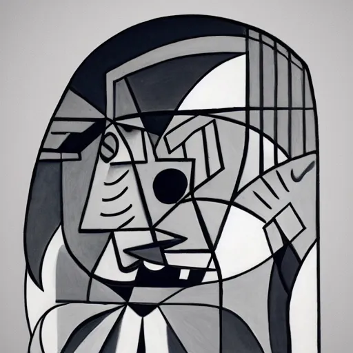 Prompt: black and white picasso cubism detailed super large evil mouse eating a human person