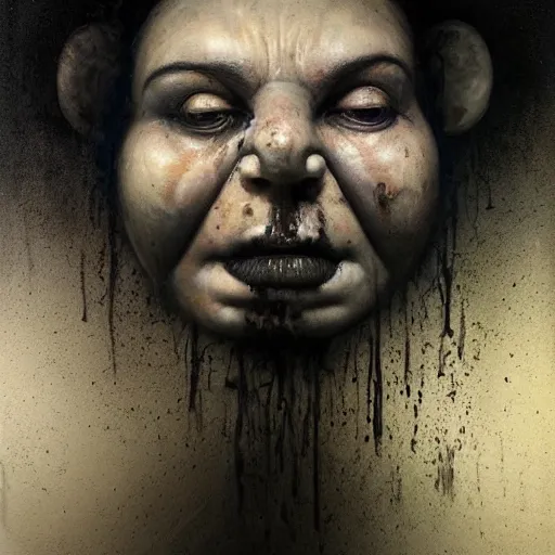 Image similar to portrait of the face of big fat old sumoringer as despair from sandman, venus of willendorf, by jeremy mann, by gregory crewdson, by bastien lecouffe deharme, by russ mills, sad face, topknot, black hair, mourning, black eyes, white room, soft lightning, high detailed, 8 k