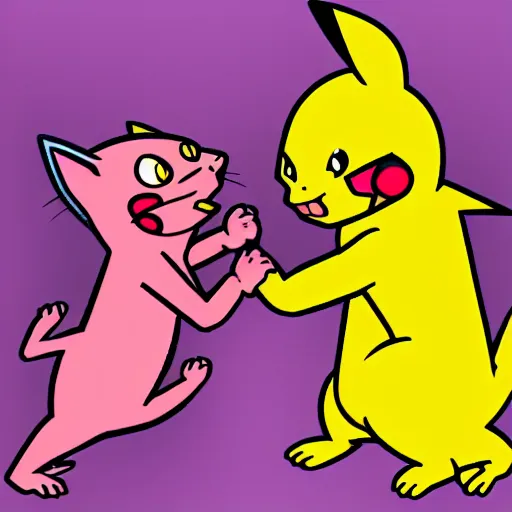 Image similar to Pink panther in a fight with pikachu